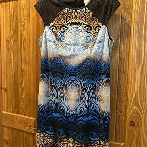 Chico's Blue and Black Ornate Midi Sheath Dress